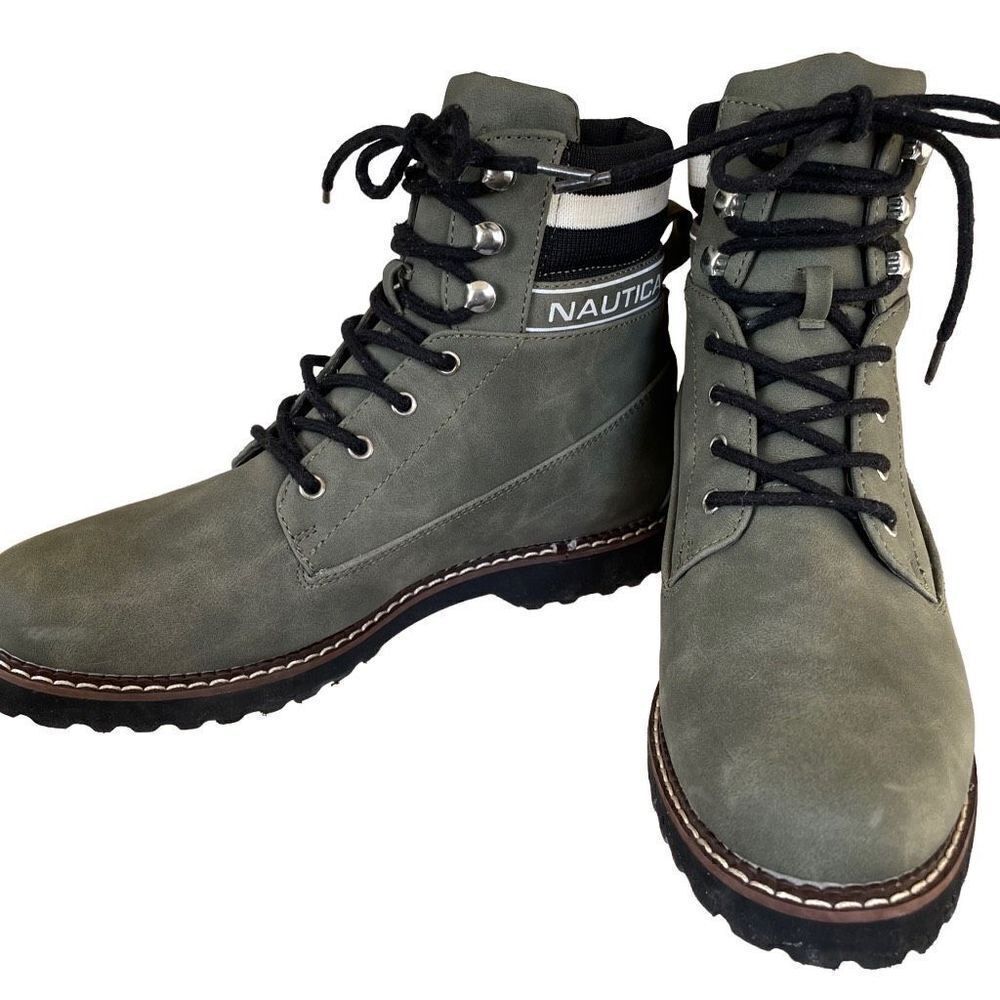 Nautica Green Combat Boots Lace Up Faux Leather Women Size 9.5 Galiah Style
